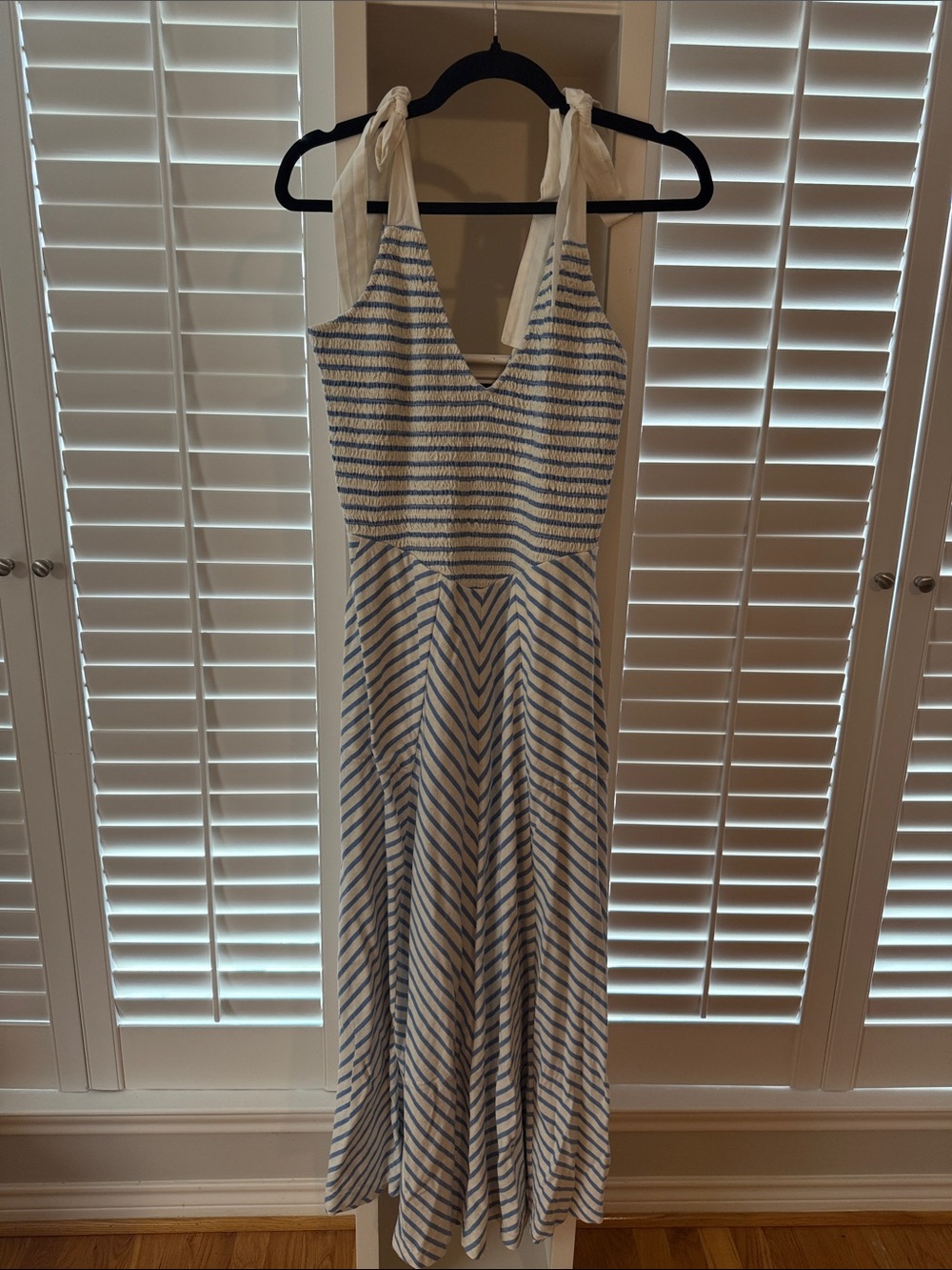 Free People Blue and White Striped Tie-Shoulder Maxi Dress